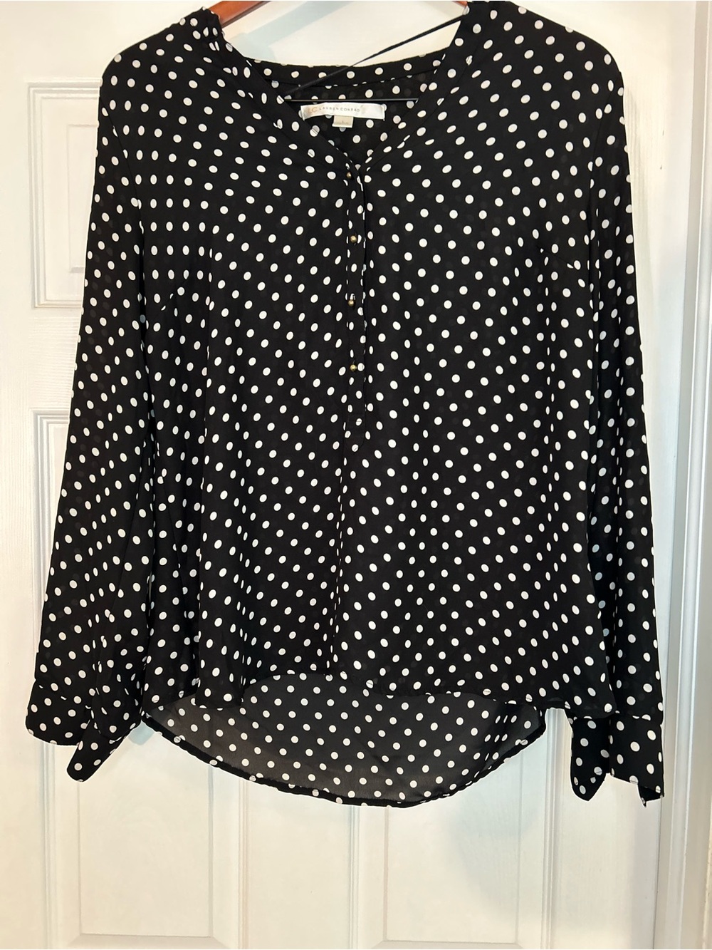 LC Lauren Conrad Black and White Polka Dot Top